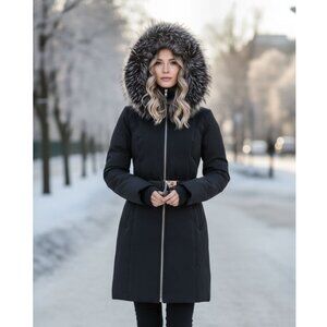 SOIA & KYO Christy-Xn Down Coat, Black With Silver Fox Fur - Women's Small, NWOT